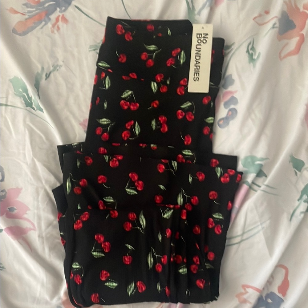 Cherry print leggings, Wide leg